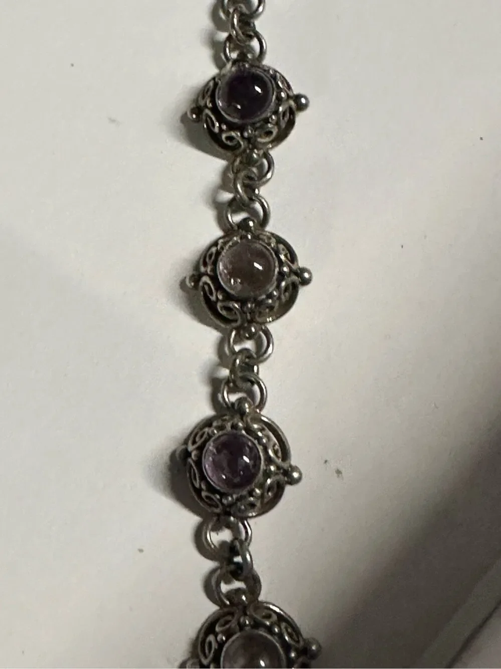 Vintage Sterling Silver Purple Amethyst Semi Precious Gemstone Bracelet Size 6”